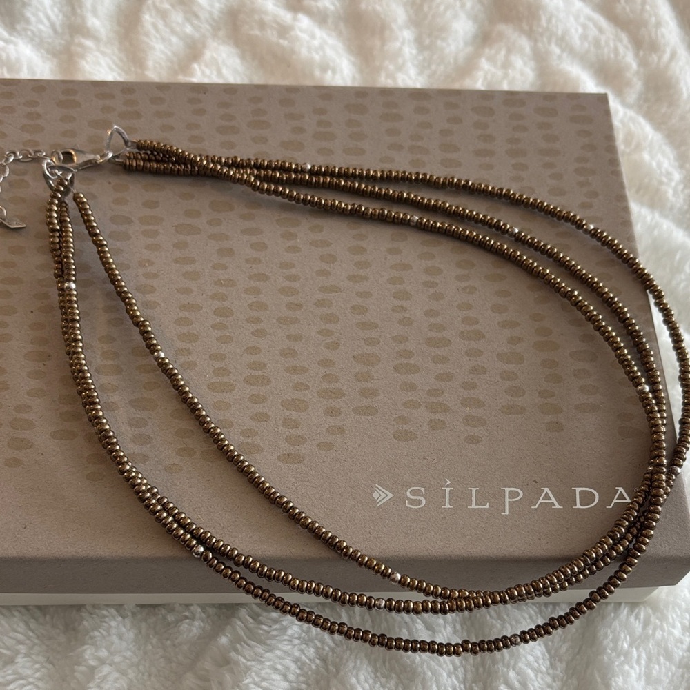 Silpada Triple-Strand Brown Seed Bead and Silver Necklace N1509